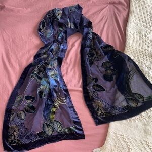 Elegant Velvet Burnout Blue and Gold Women's Scarf